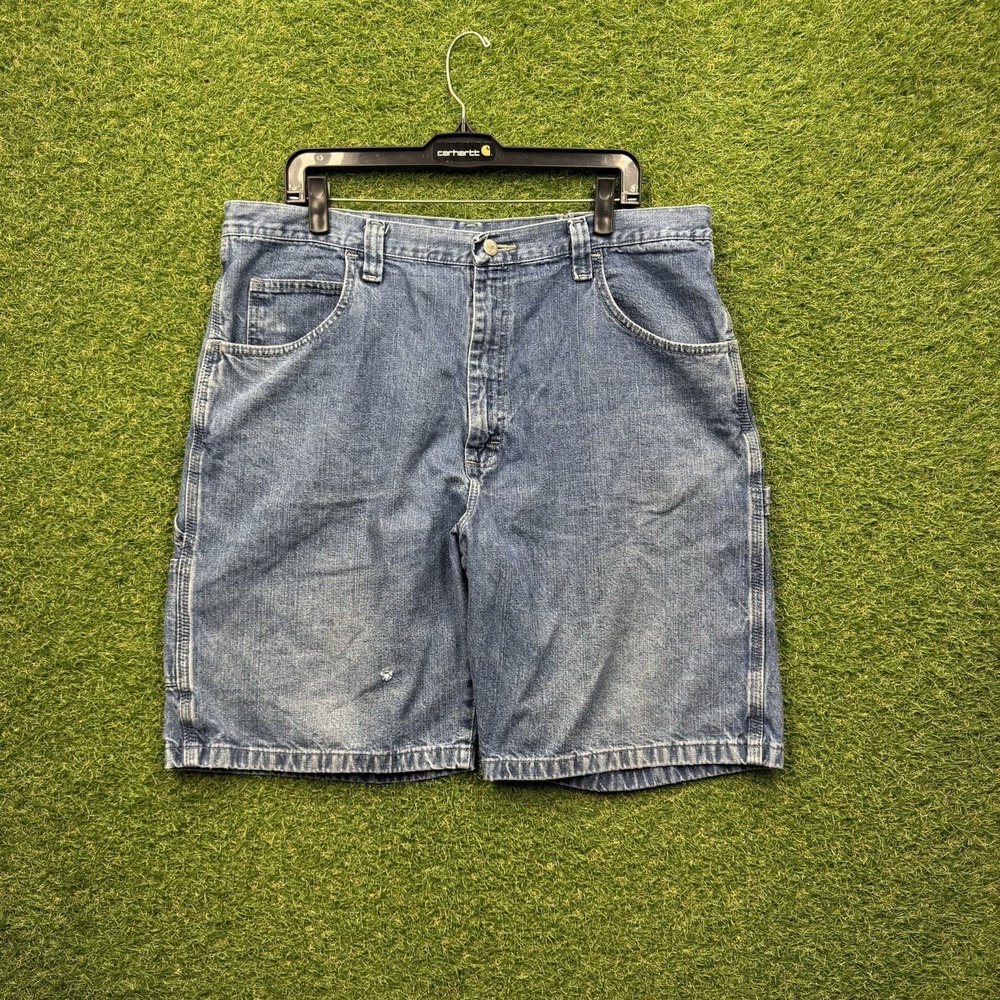 Vintage Wrangler Jean Shorts Mens 38 Blue Denim Y2K Carpenter Baggy Skater Dad
